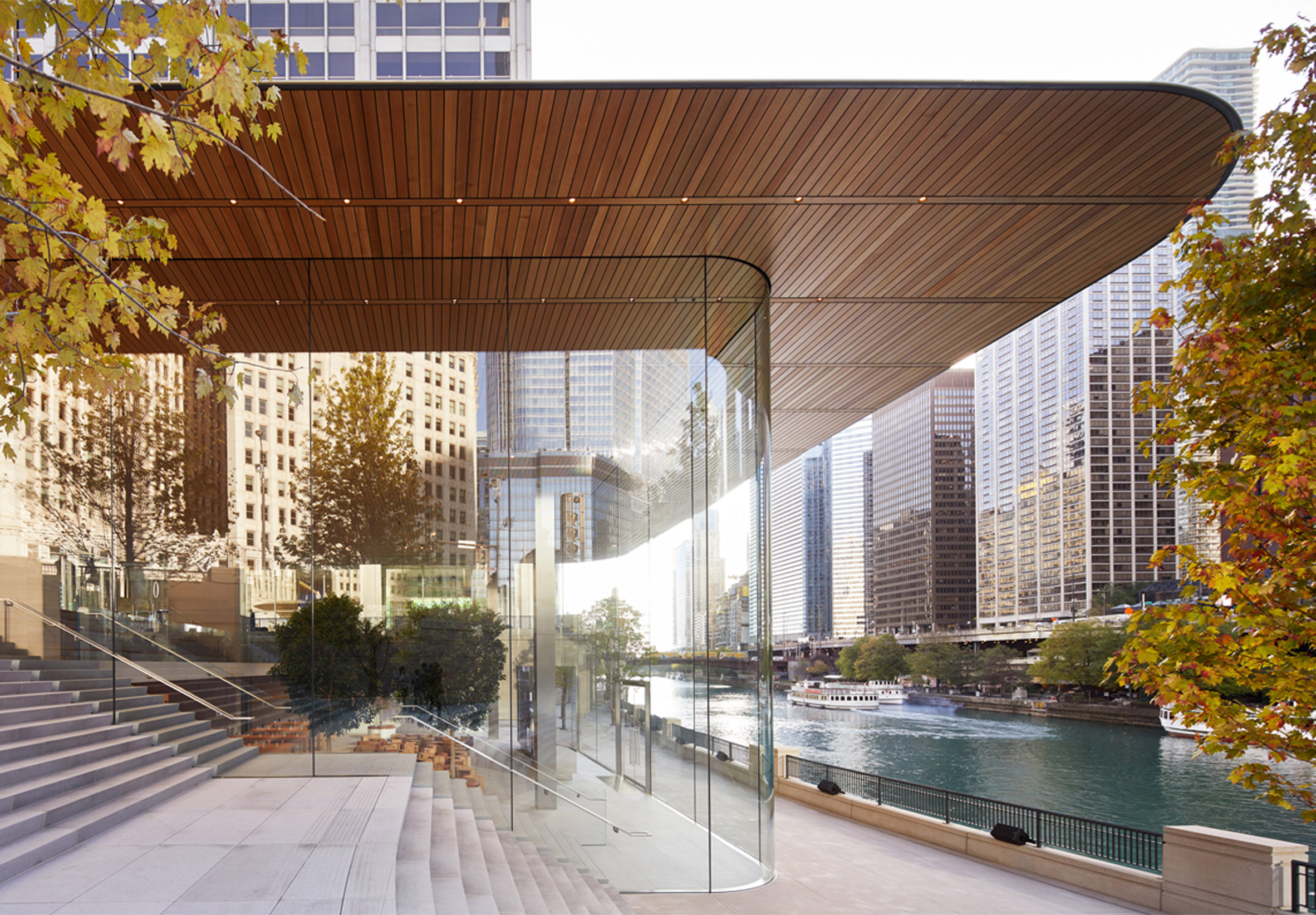 Macbook-shaped roof tops Foster + Partners' glazed Apple Store in Chicago