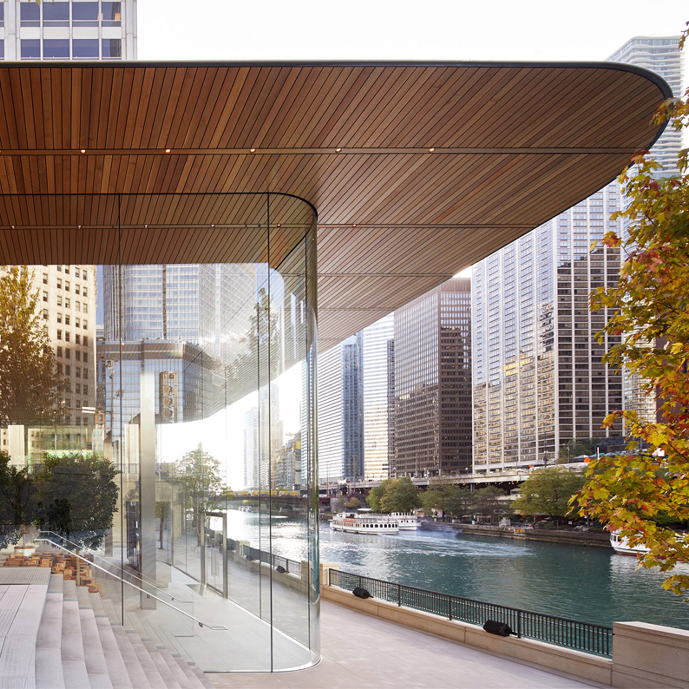 Apple retail store in Chicago full of glass and places to mingle