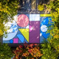 Belgian basketball court refreshed with mural based on colourful toy blocks 
