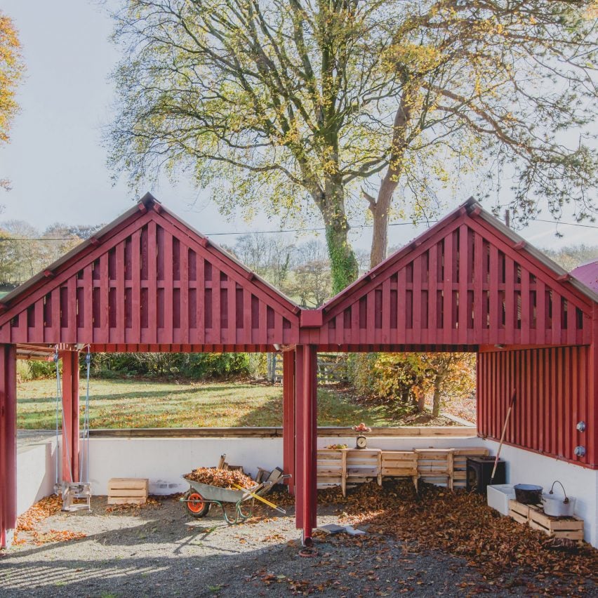 Rural Office for Architecture adds row of red gabled sheds to rural Welsh property