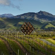 Studio Dror installs huge wine-rack-shaped sculpture in New Zealand vineyard
