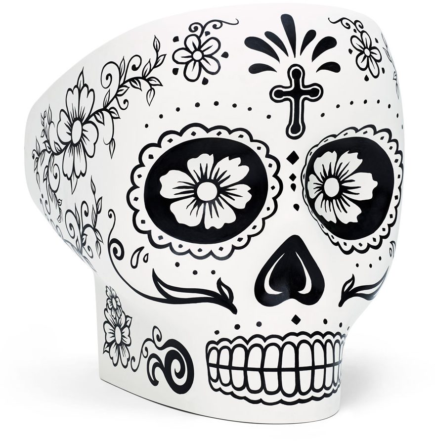 Skull-shaped Jolly Roger armchair designed by Fabio Novembre for Italian brand Gufram