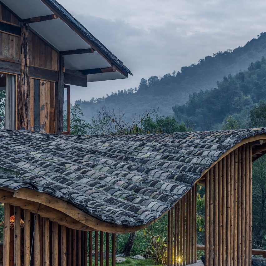 Springingstream guesthouse's wavy tiled roof is based on the outline of surrounding mountains