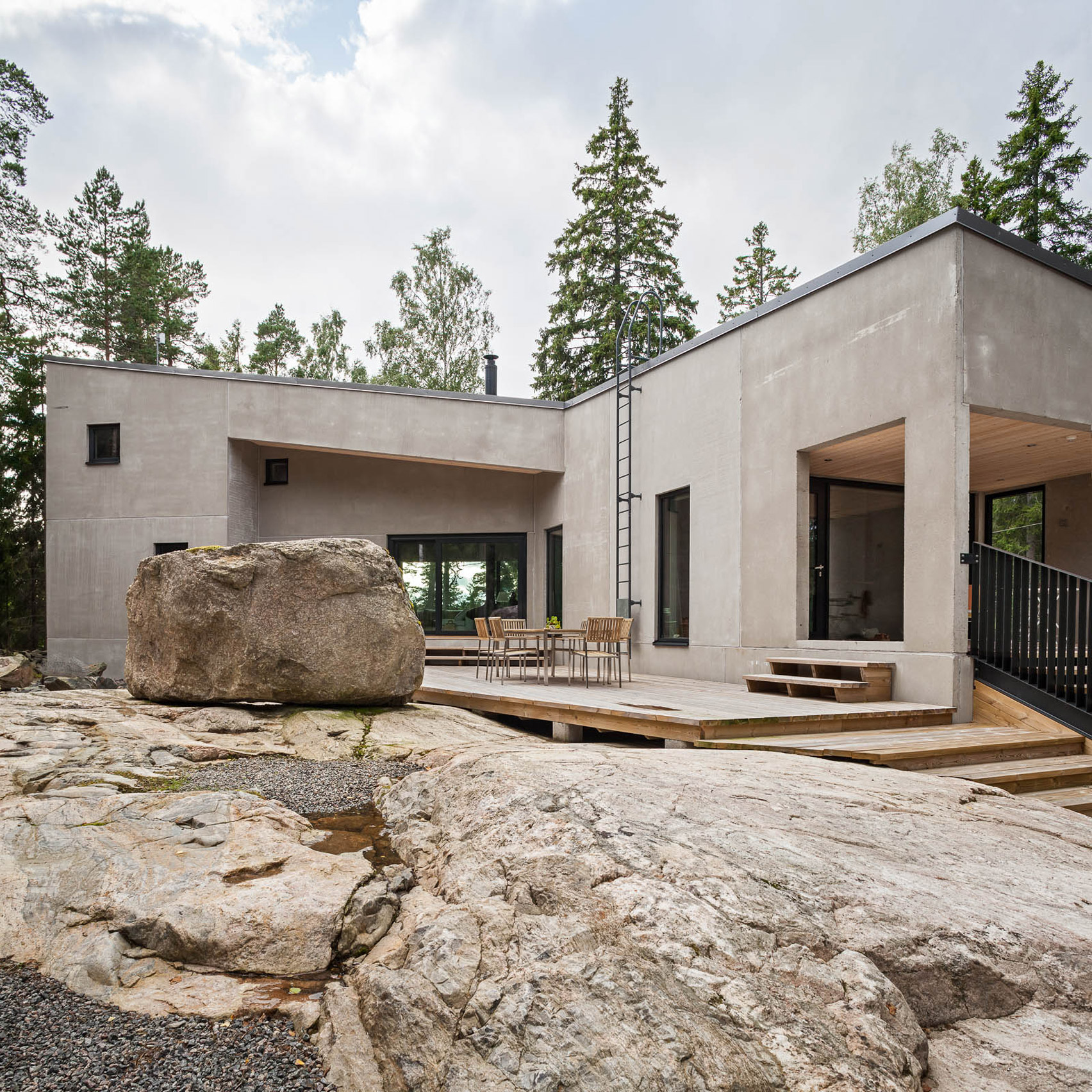 Villa K's angular concrete volumes provide views of a Finnish forest and the Baltic Sea