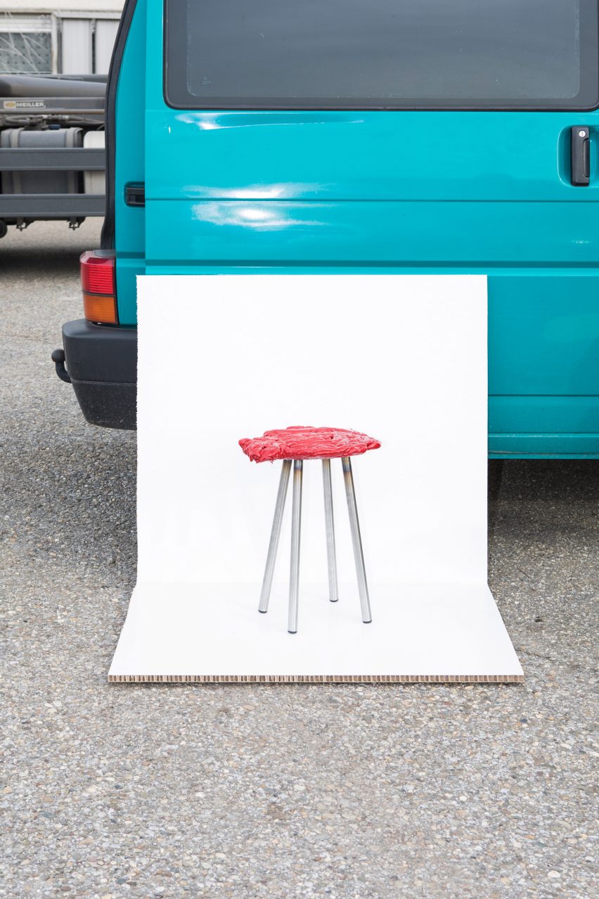 A group of four German designers have turned the oddly-shaped plates of raw plastic that pour out of injection-moulding machines during production, into stool seats.