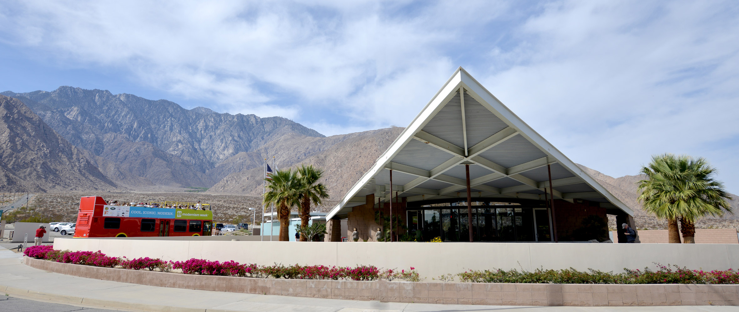 Tramway Gas Station by Frey and Chambers is a modernist gatehouse for Palm Springs