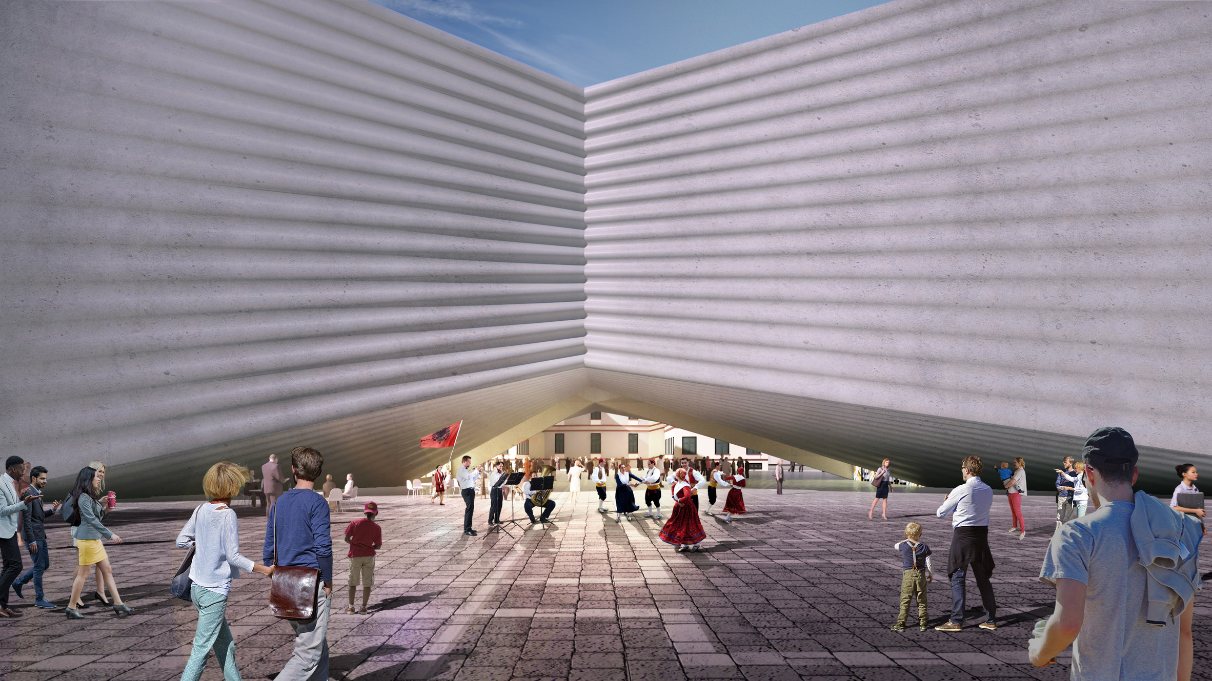 BIG designs "bow-tie-shaped" theatre for Albania's capital city