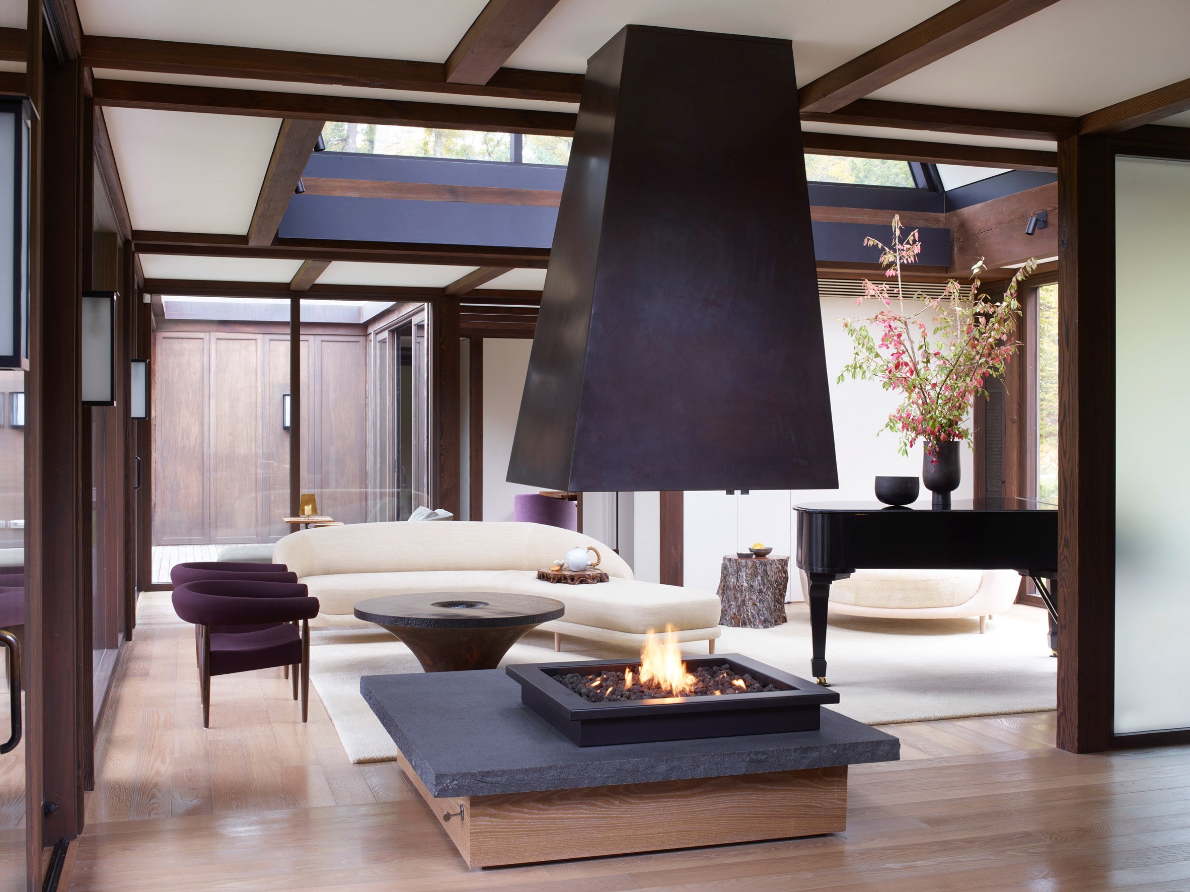 Living space with Japanese informed fireplace