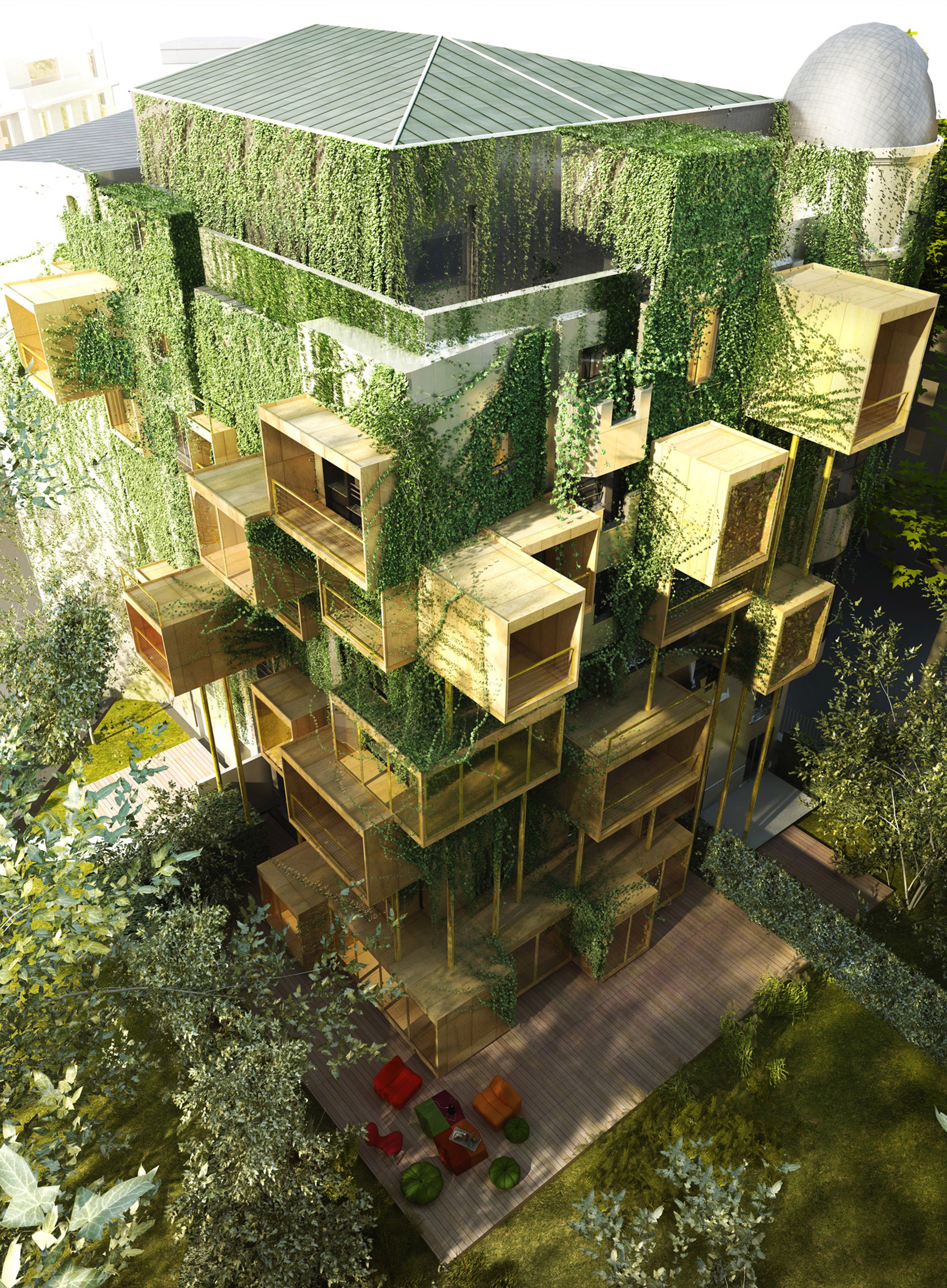Malka Architecture has proposed adding cubed parasitic extensions to an apartment building in Paris