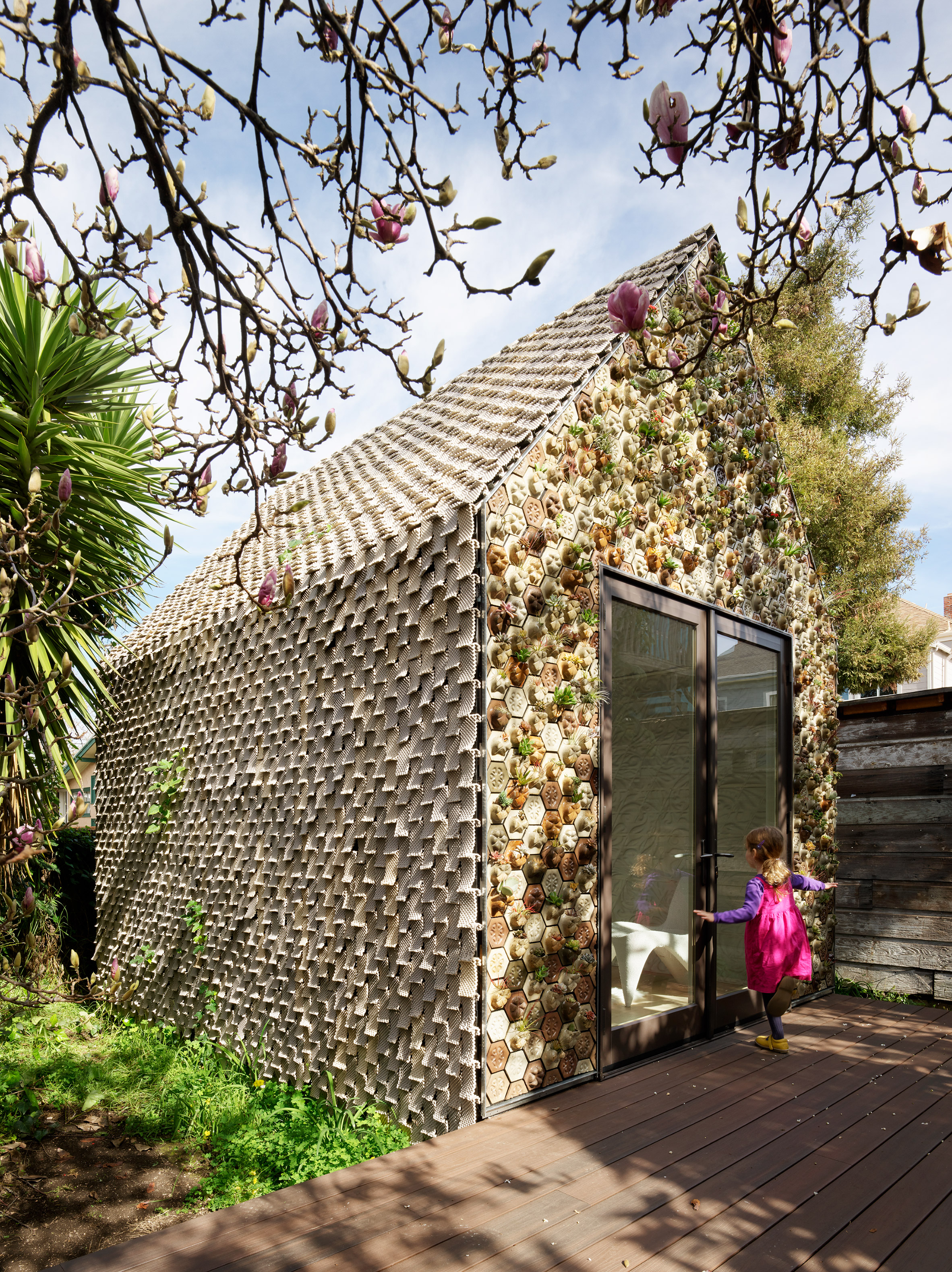 3D-printed tiles filled with succulents form cabin by Emerging Objects