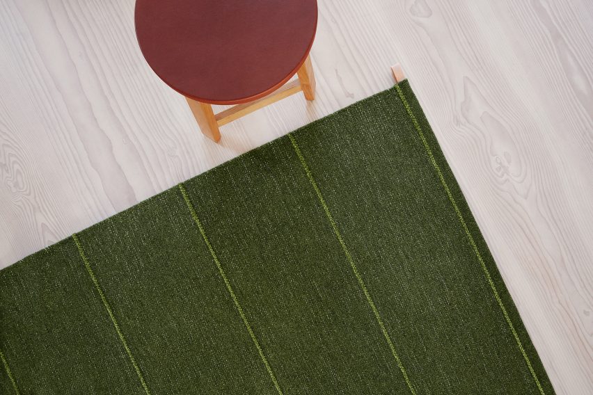 British designer Ilse Crawford was inspired by the natural landscape surrounding the Kasthall factory in Kinna, Västergötland when creating her collection of green rugs for the Swedish textile company.