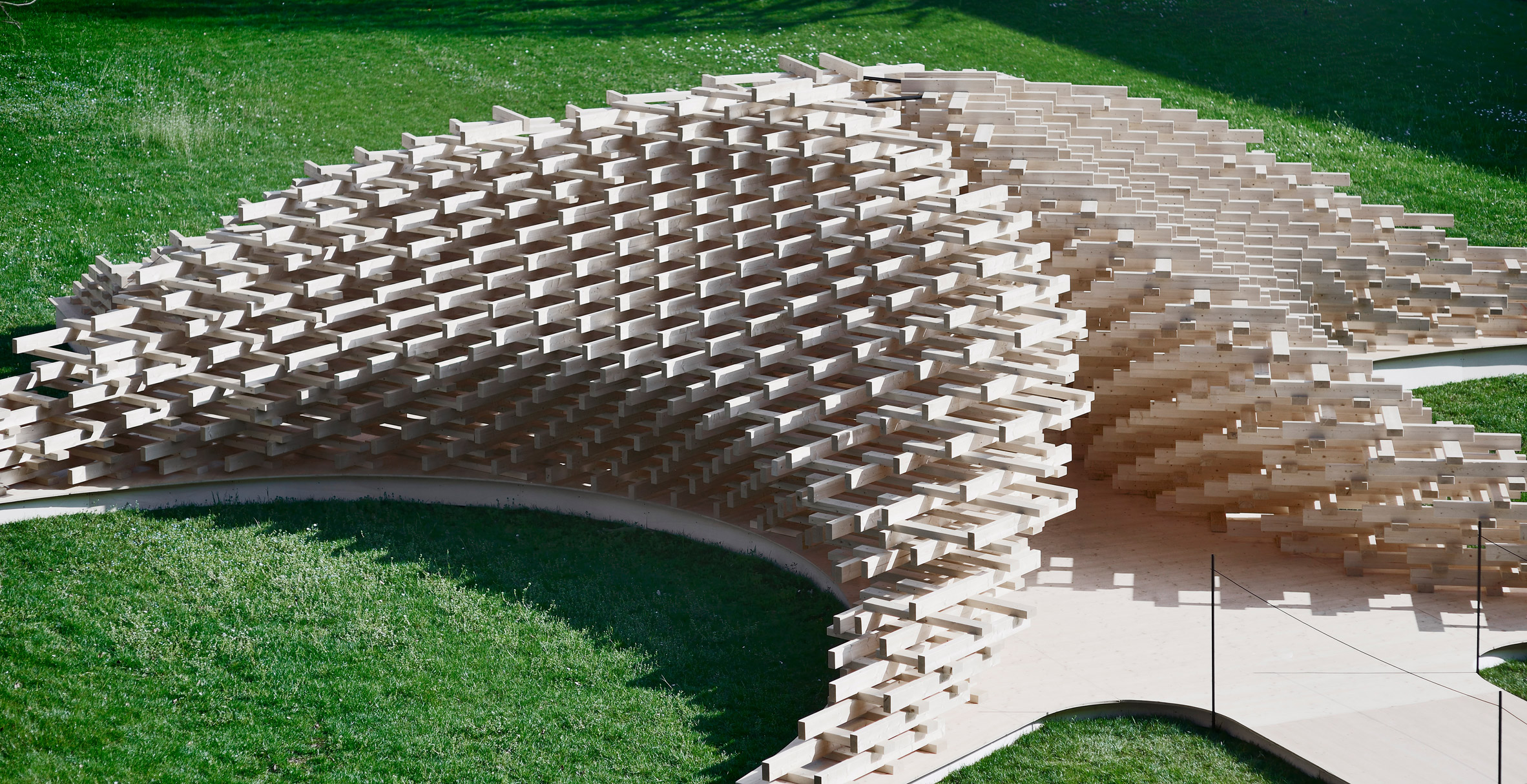 Peter Pichler builds pyramidal pavilion using 1,600 wooden beams