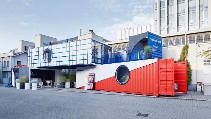 Containerwerk installation in Milan made from shipping containers