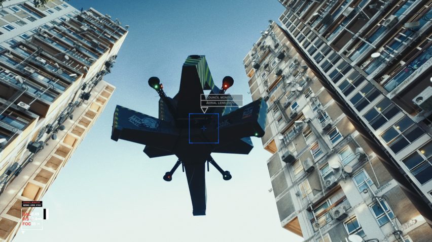 Frame from Elevation – a short documentary by Dezeen about how drones will change cities