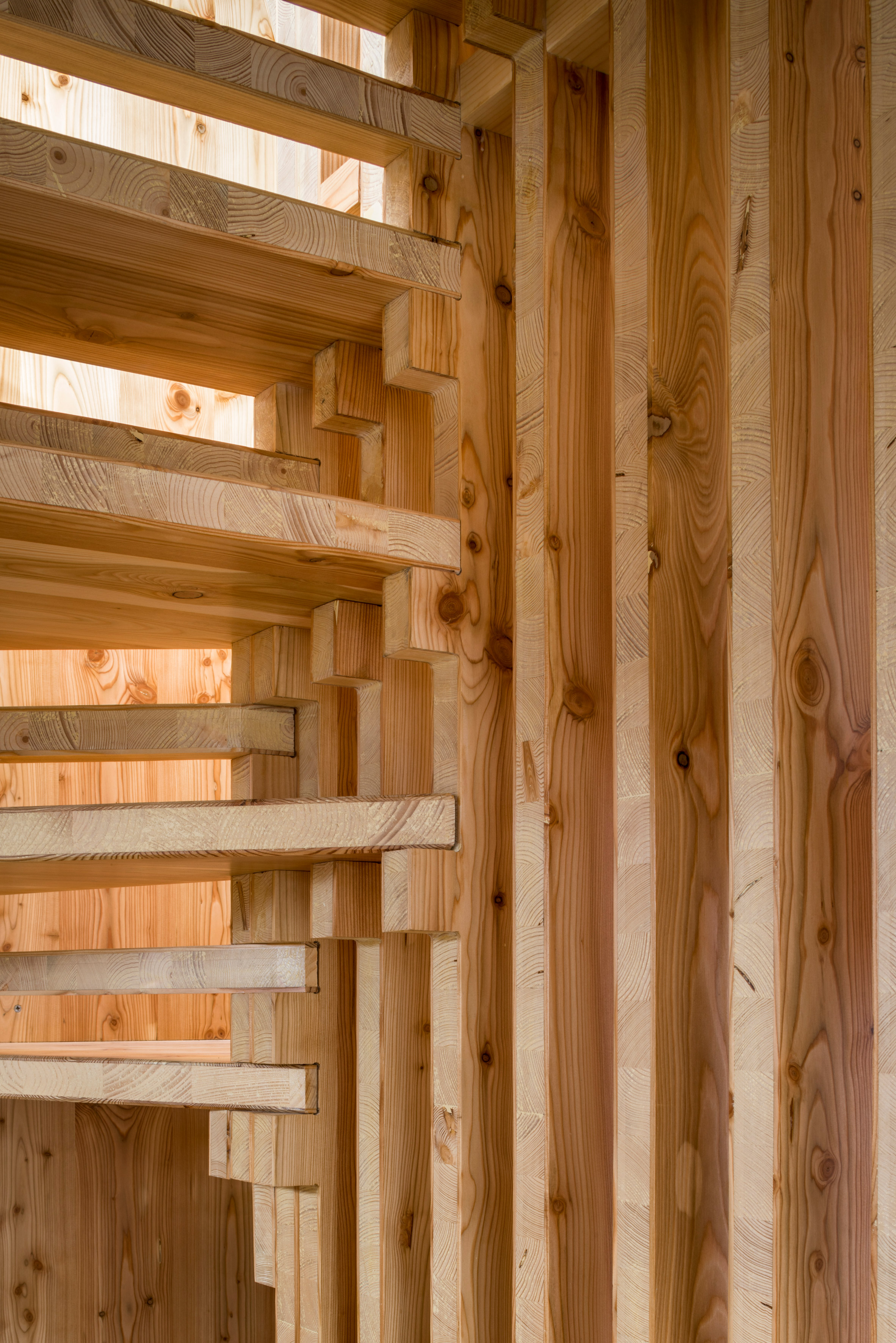 Hundreds of timber components slot together to form statement staircase at WG+P's Askham Road house