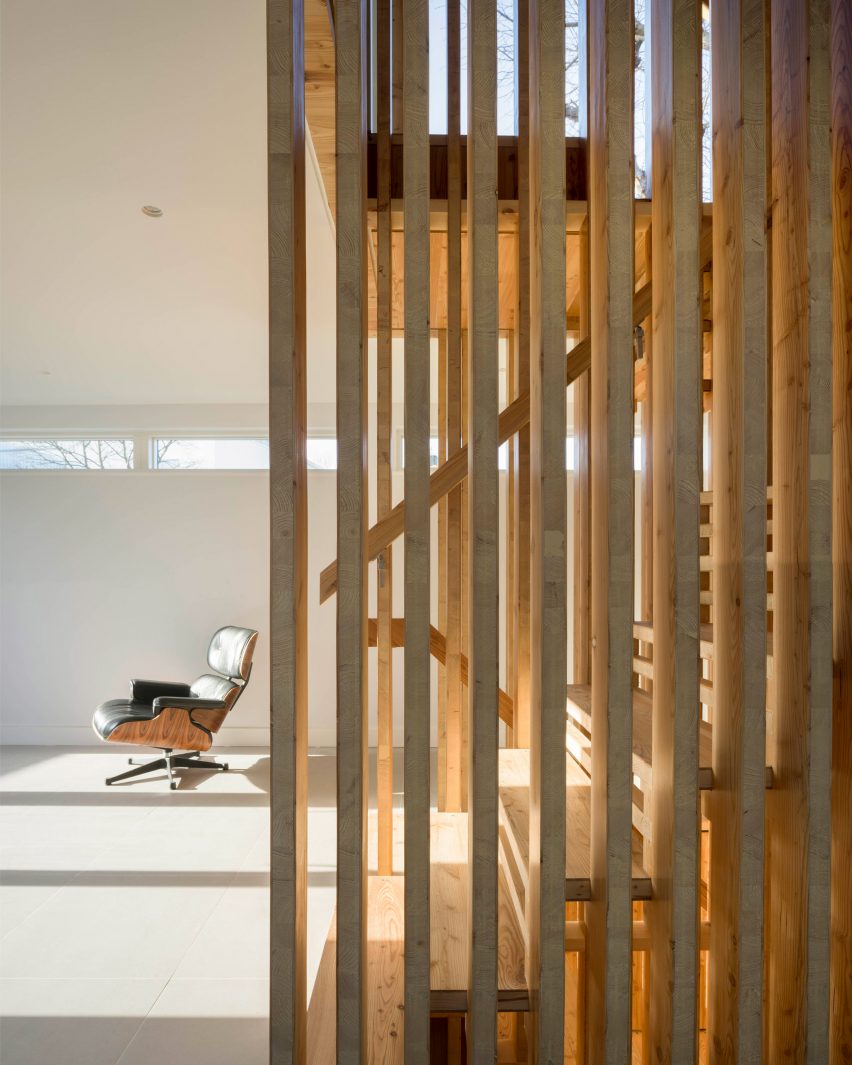 Hundreds of timber components slot together to form statement staircase at WG+P's Askham Road house