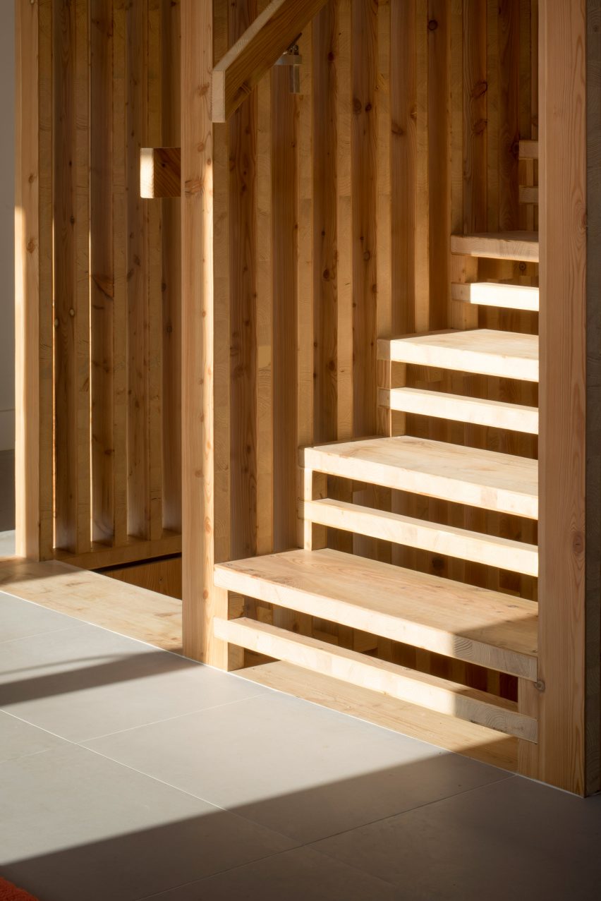 Hundreds of timber components slot together to form statement staircase at WG+P's Askham Road house
