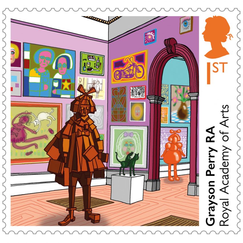 Grayson Perry and Tracey Emin mark Royal Academy's 250th anniversary with bespoke stamp designs