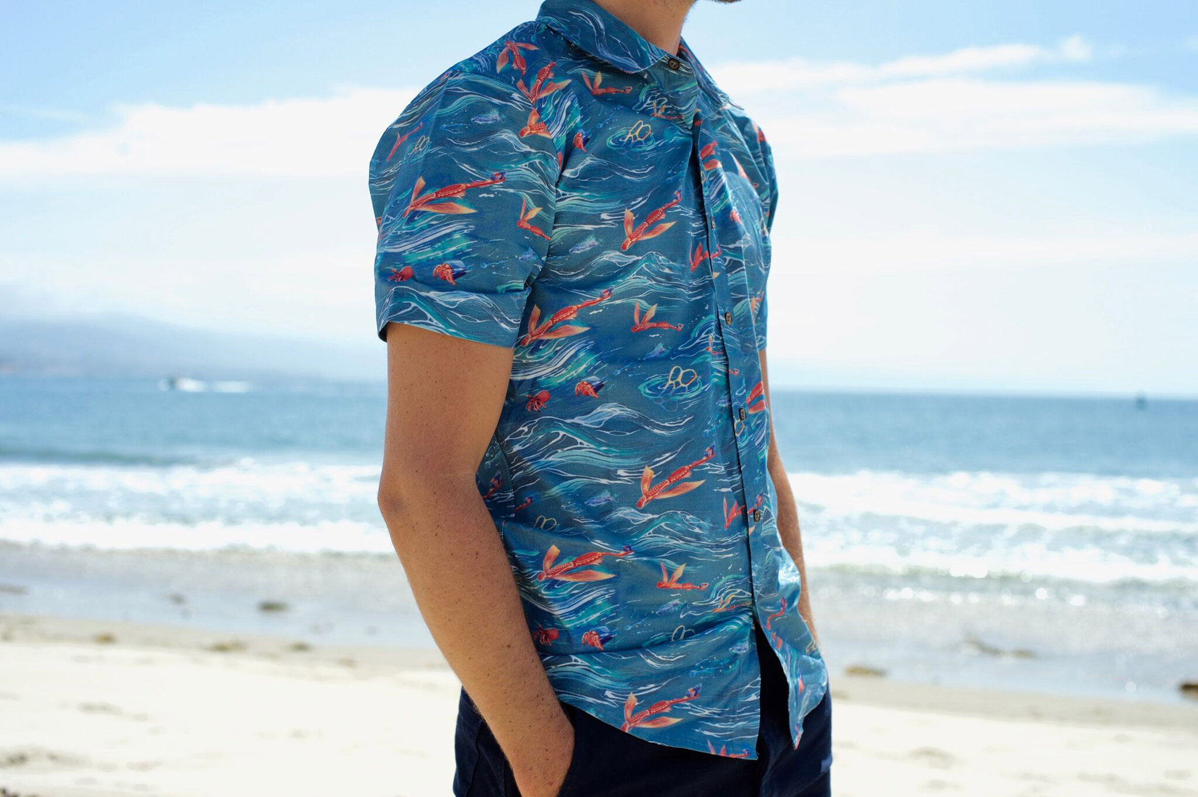 Waste plastic details on Hawaiian shirt highlights issue of ocean plastic