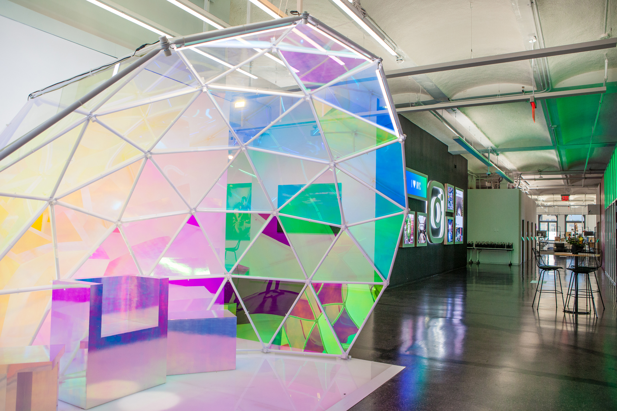 Instagram's new Manhattan office features a partial geodesic dome made of dichroic glass