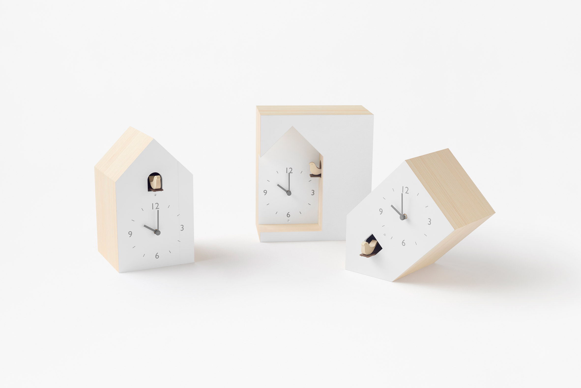 Nendo designs collection of unconventional cuckoo clocks