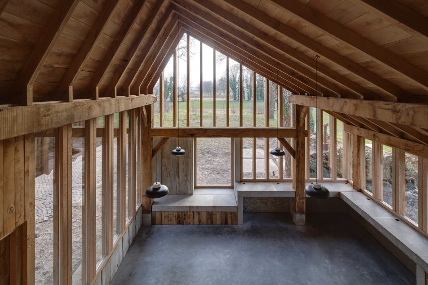 HilberinkBosch Architects builds timber and glass barn using wood felled from their own land