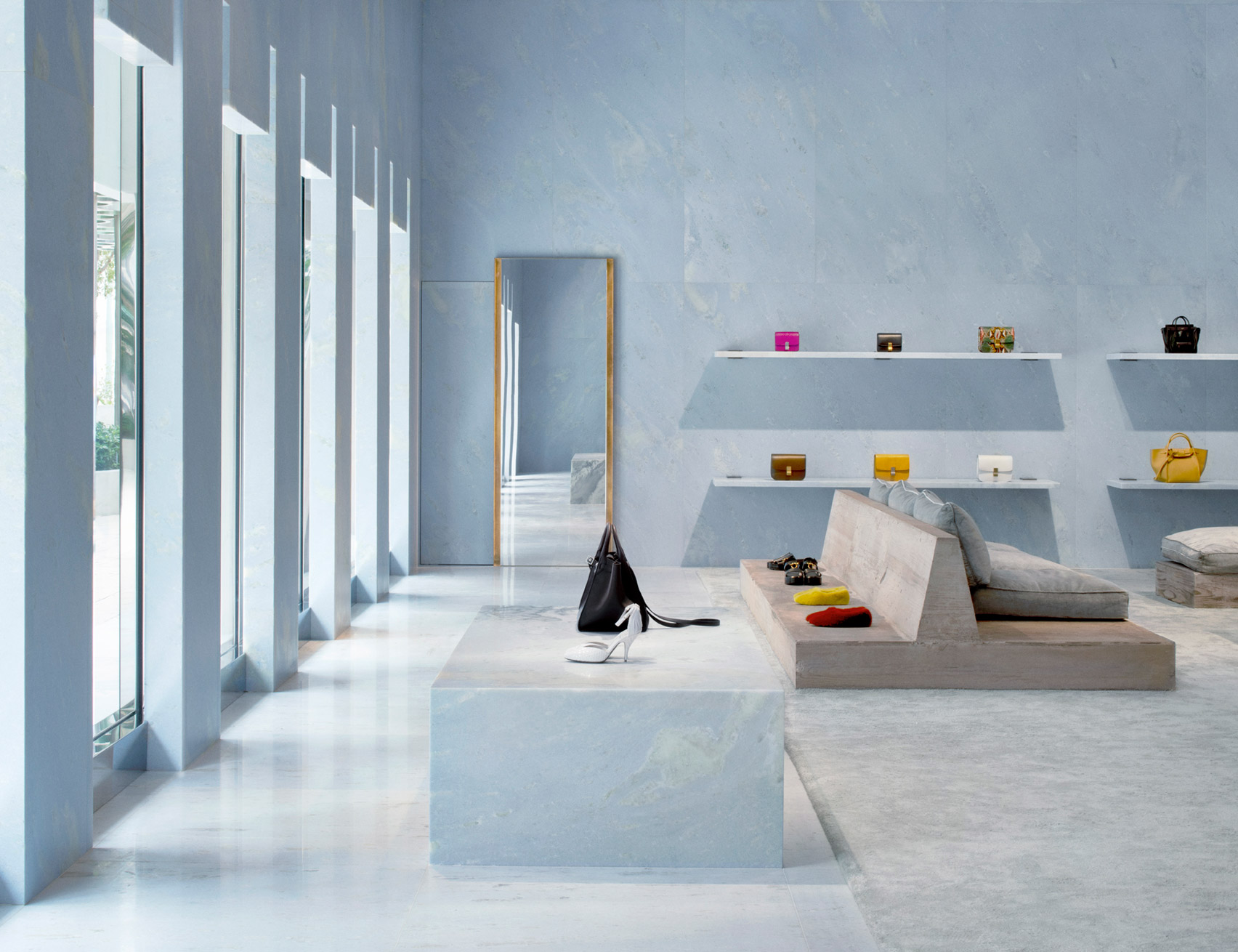 Valerio Olgiati uses sky blue marble for interiors of Céline store in Miami