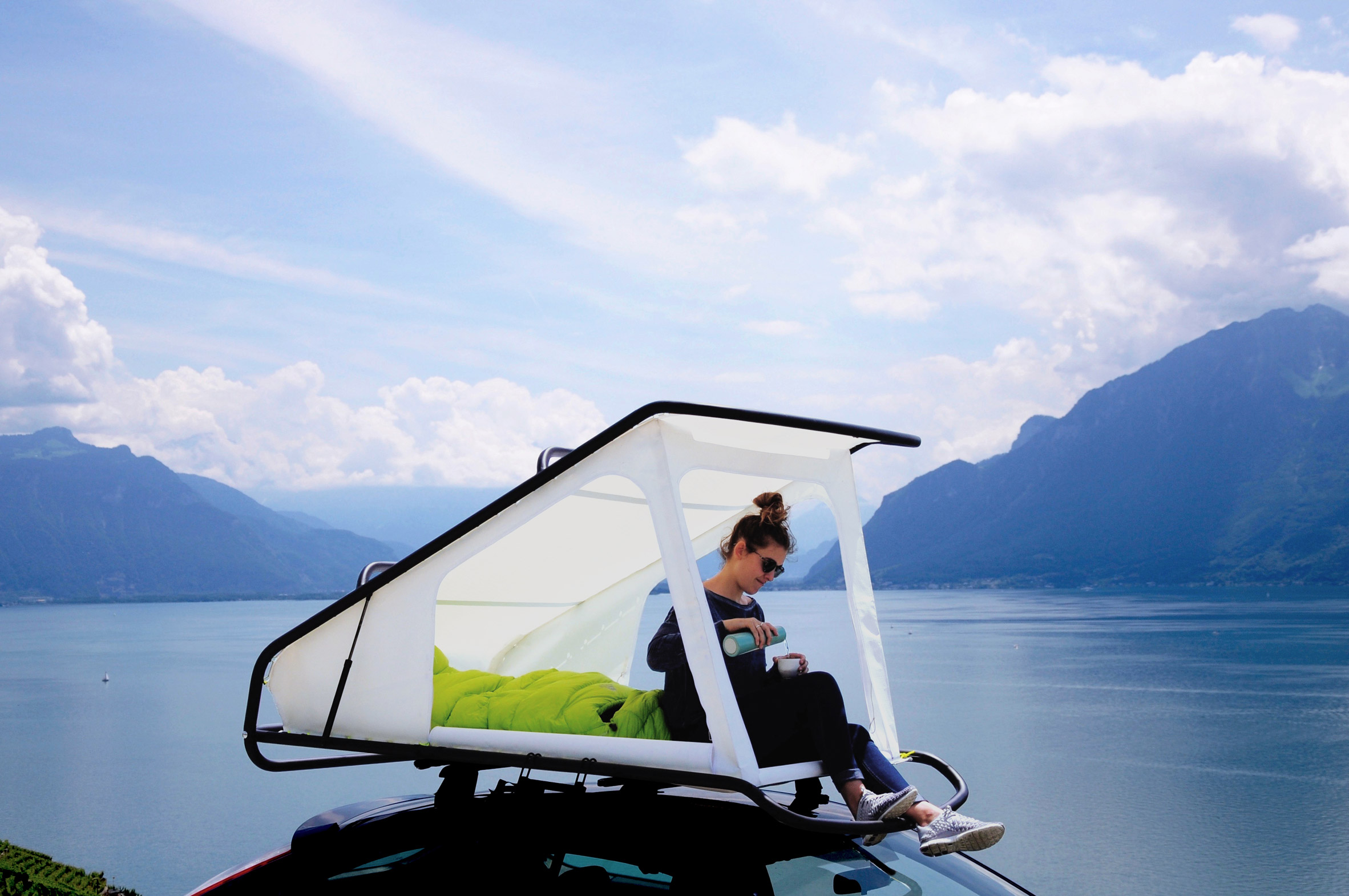 Sebastian Maluska's pop-up tent can fit on the roof of any car
