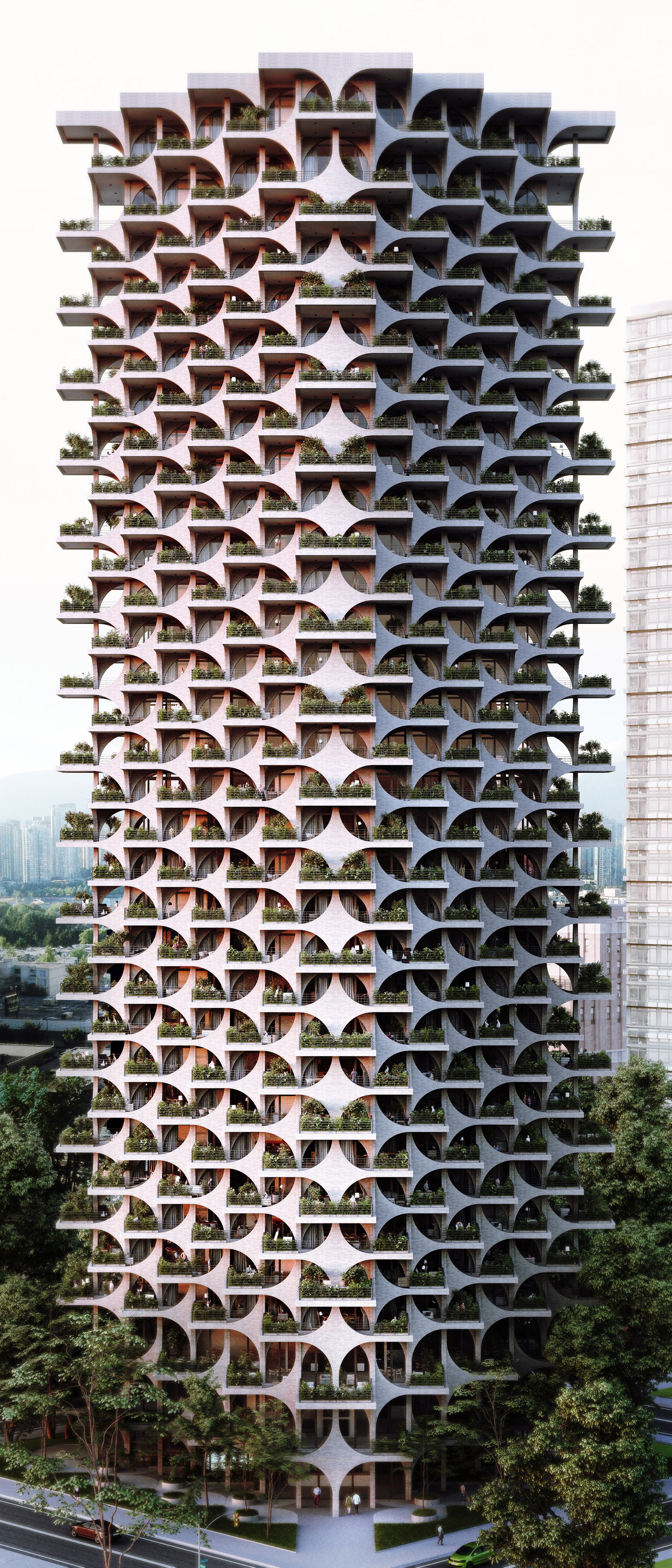 Penda unveils designs for Tel Aviv tower wrapped in modular arcades