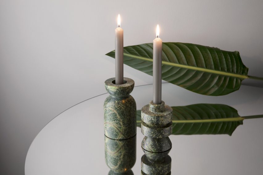 Tom Dixon's trips to India inspire a collection of green marble tableware