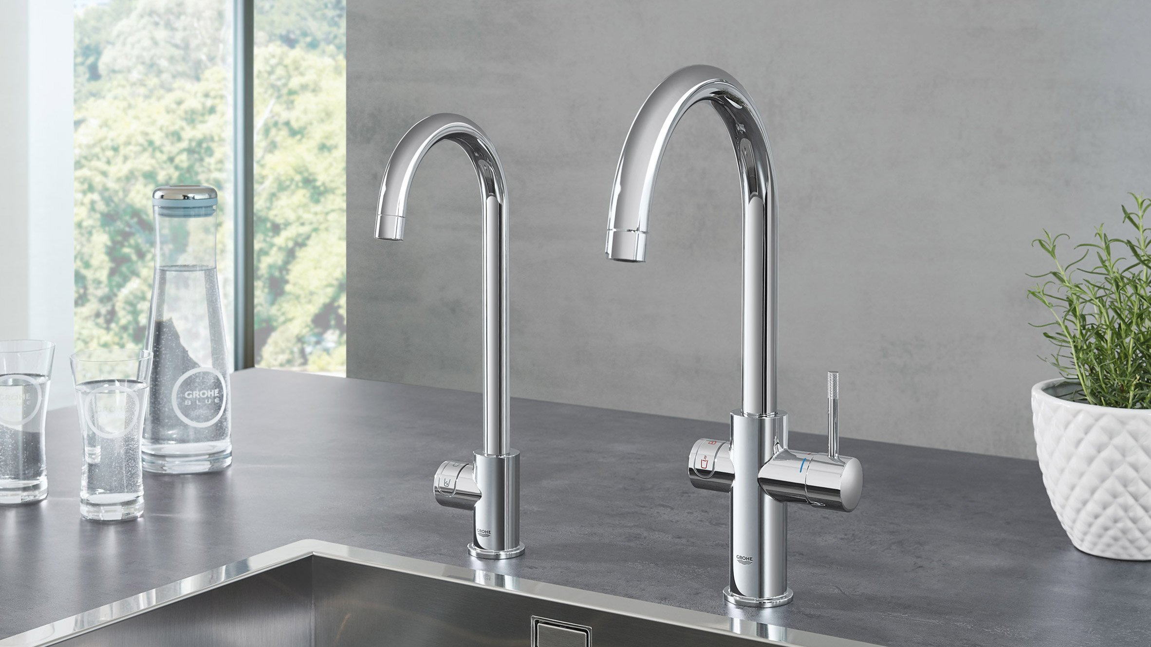 Grohe's Blue and Red taps instant boiling or sparkling water