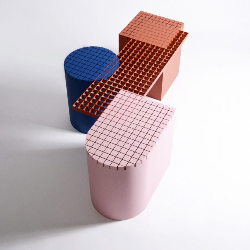 Urban Shapes by Nortstudio es un banco geométrico que celebra los materiales de los sitios de construcción