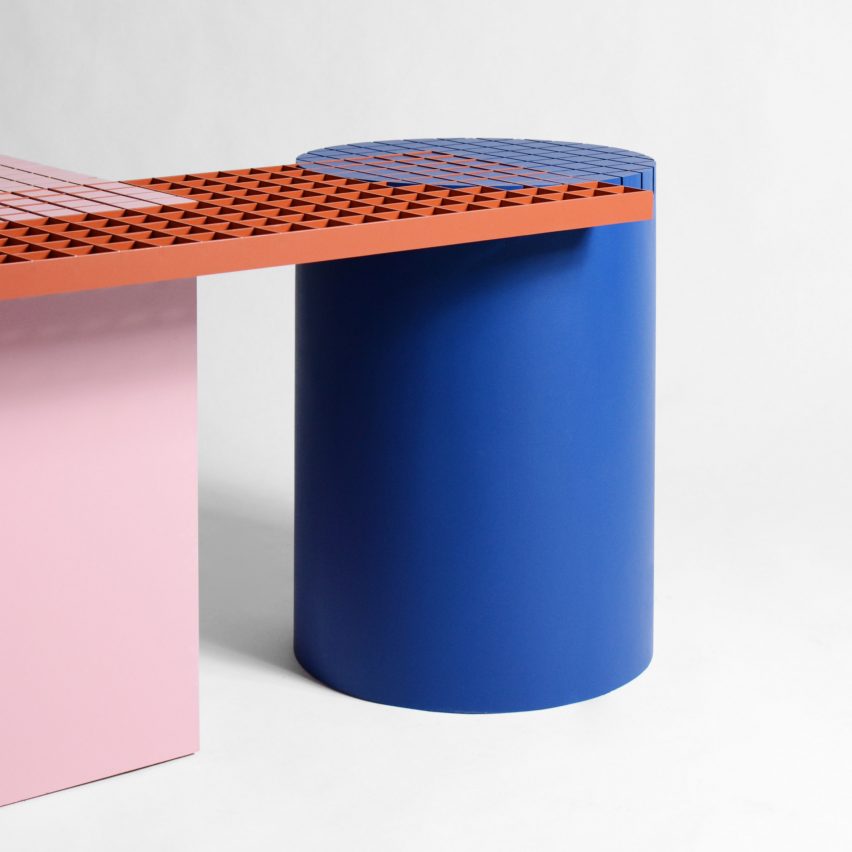 Urban Shapes by Nortstudio is a geometric bench that celebrates the materials of construction sites