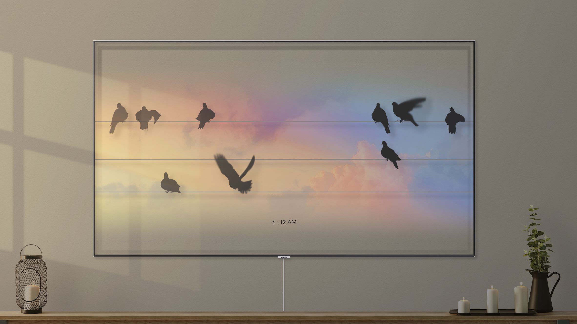 Bird Clock is on the longlist for the Dezeen x Samsung TV Ambient Mode design competition
