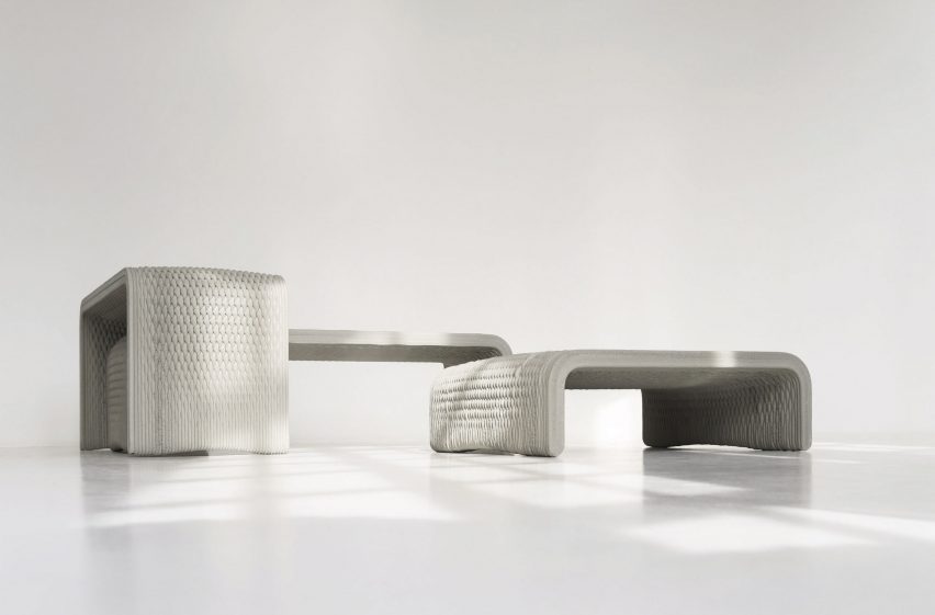 Woven concrete benches by Studio 7.5 and XstreeE
