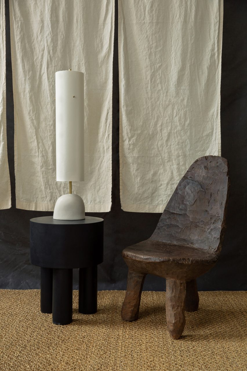 Malgorzata Bany installs jesmonite furniture at The New Craftsmen for LDF exhibition