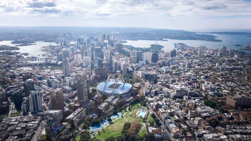 Bates Smart proposes suspending stadium above Sydney's Central Station