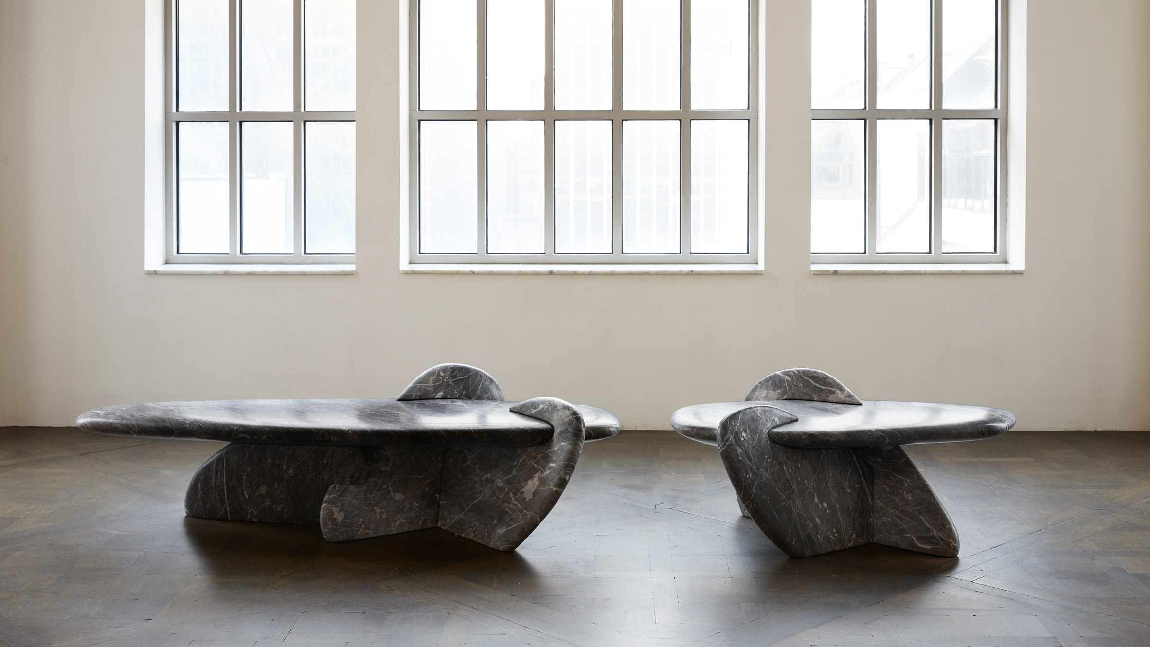 Charles Trevelyan Exhibits Pebble Like Benches In New York