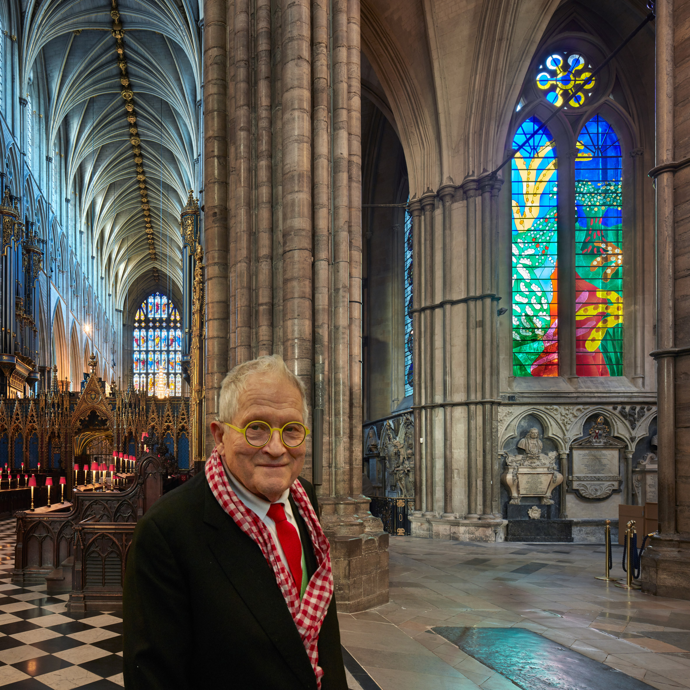 David Hockney reveals iPad-designed stained-glass window in Westminster Abbey