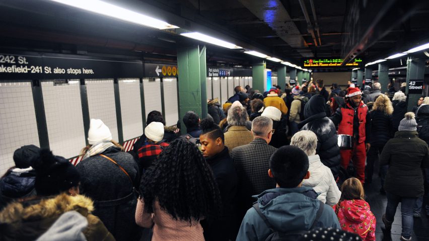 Crowded New York City subway station