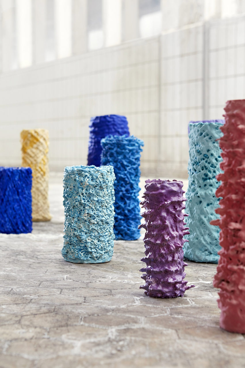 Design Academy Eindhoven graduate Erika Emeren uses spit-cake technique to make ceramic vases