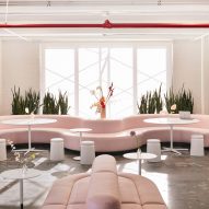 Rafael de Cárdenas plays with pink at Glossier HQ in New York