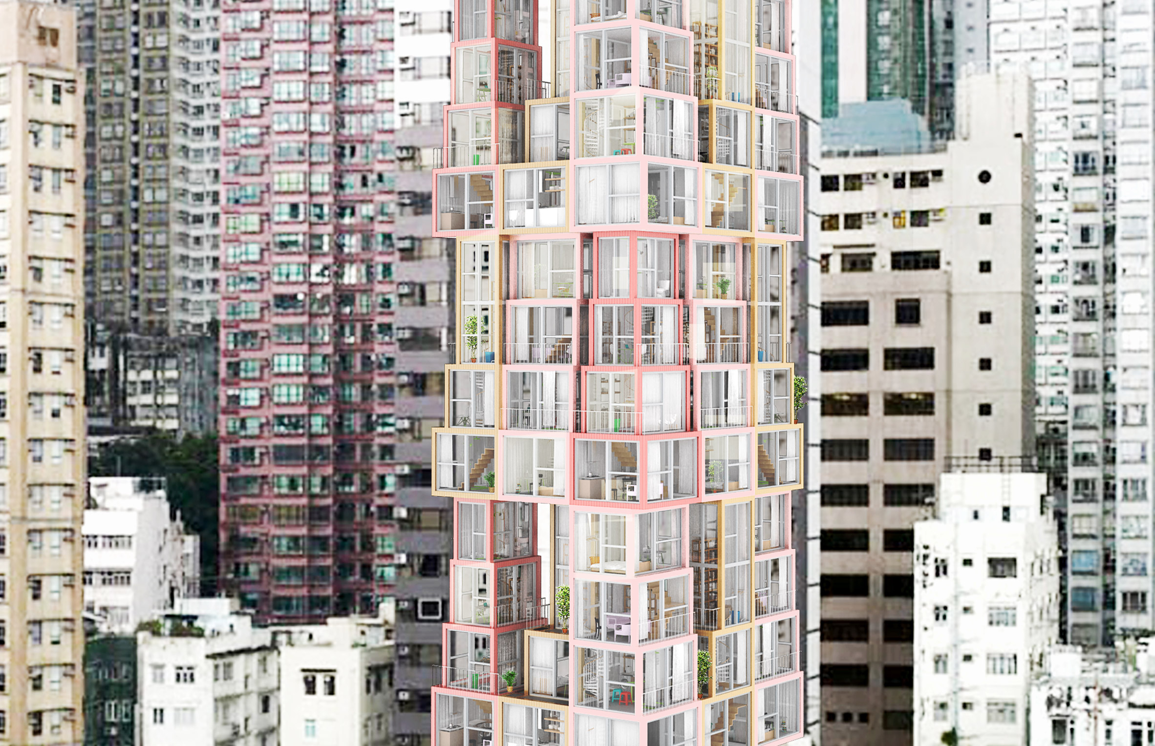Tower Within a Tower is a proposal by Chicago studio Kwong von Glinow to build blocks formed of vertical apartments with rooms stacked on top of each other