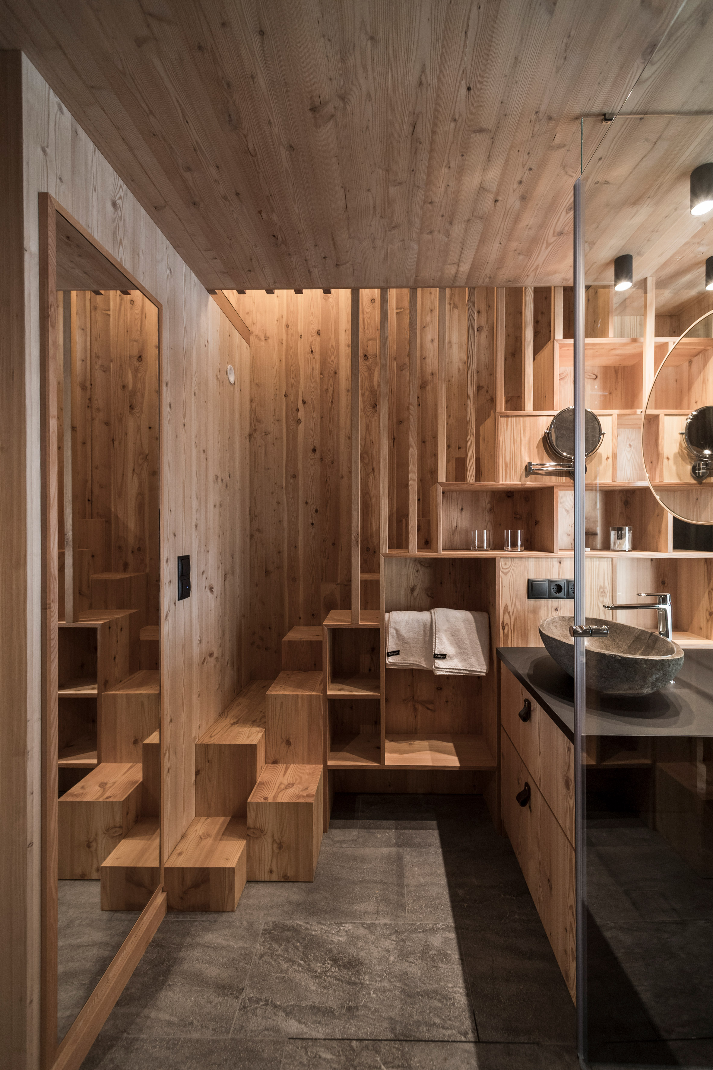 Interior shot of Zallinger Retreat by Network of Architecture (NOA) in Tyrol, Italy