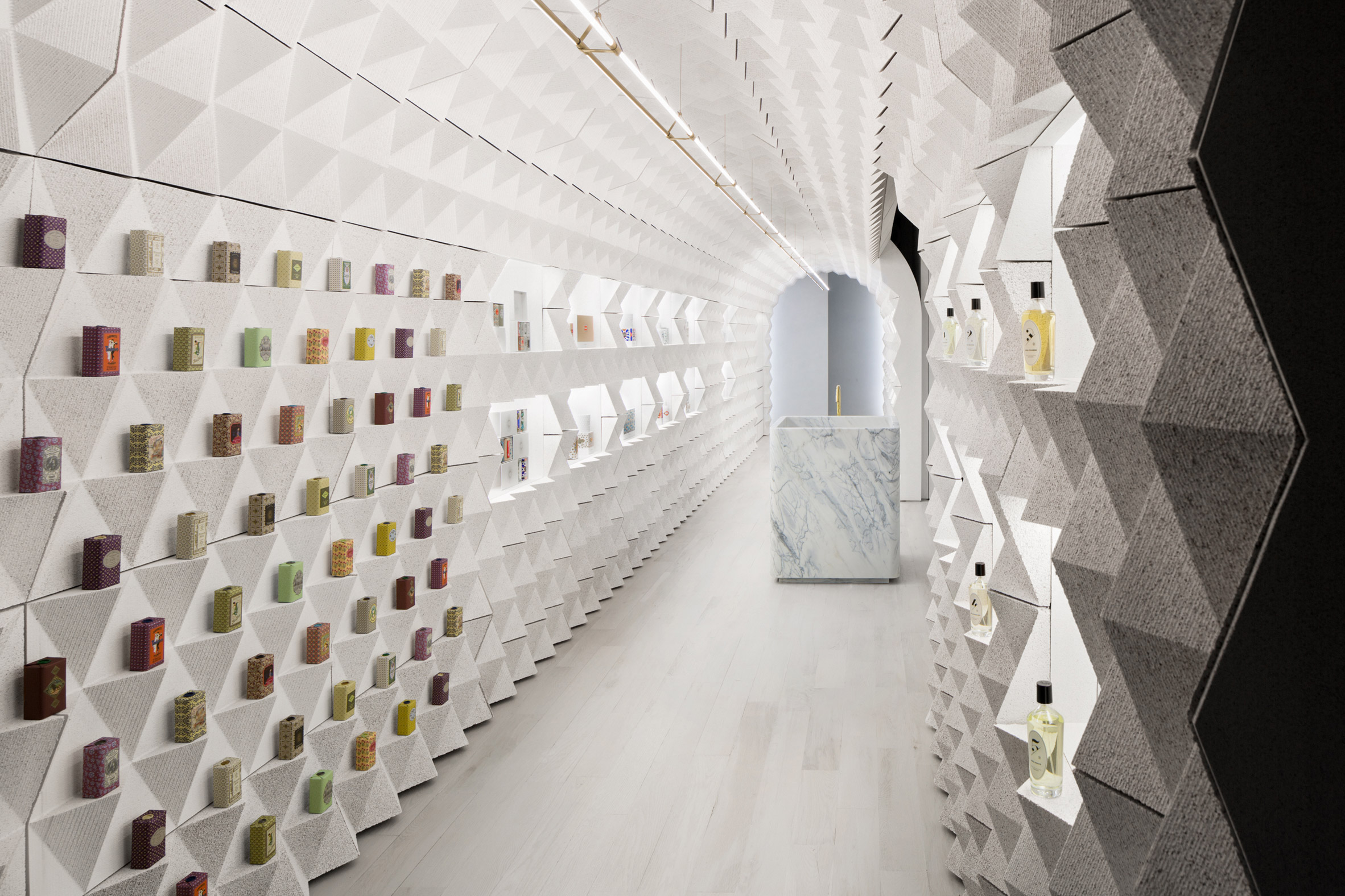 Crinkled tunnel forms Claus Porto's New York boutique by Tacklebox