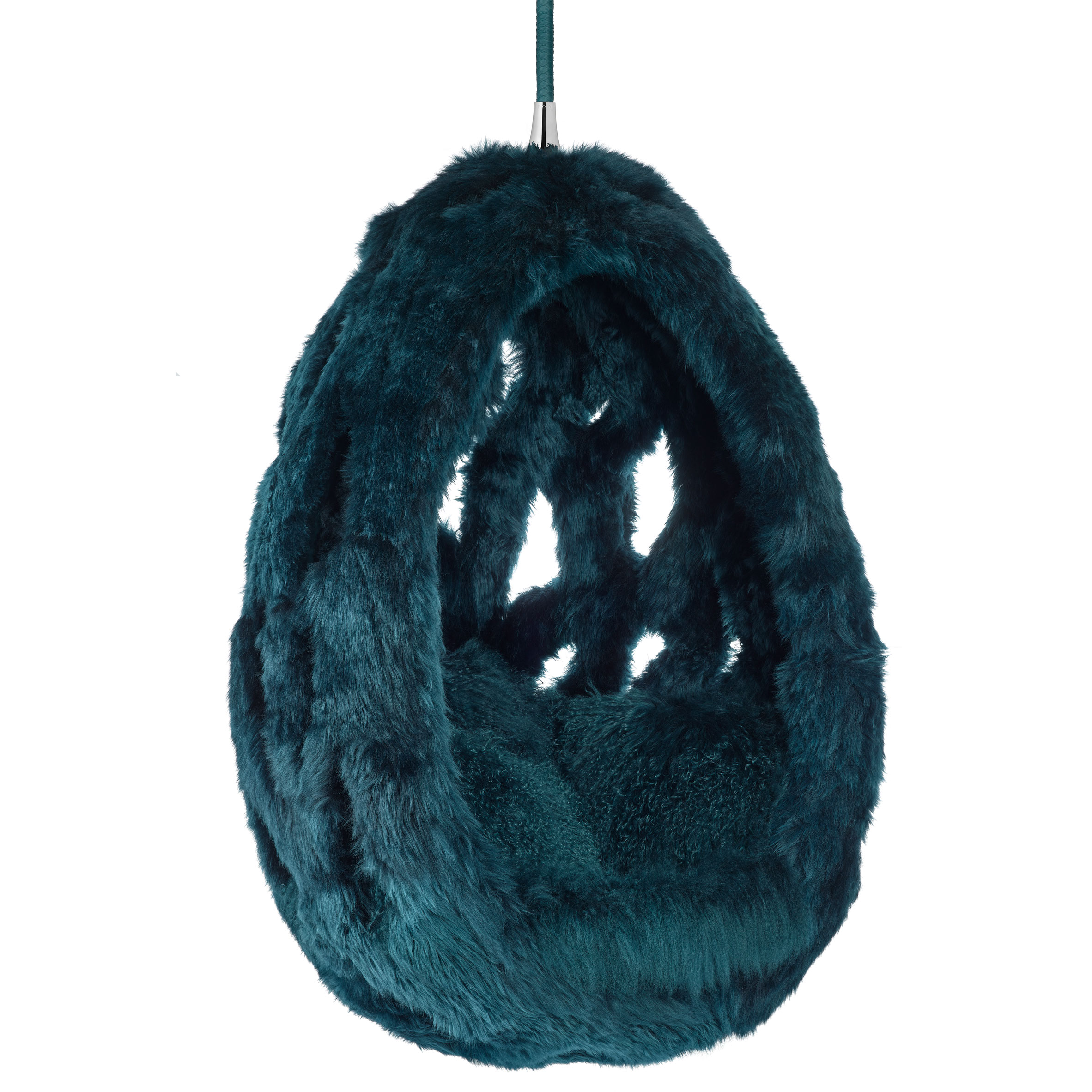 Cocoon hanging sheepskin hanging chair by Campanas