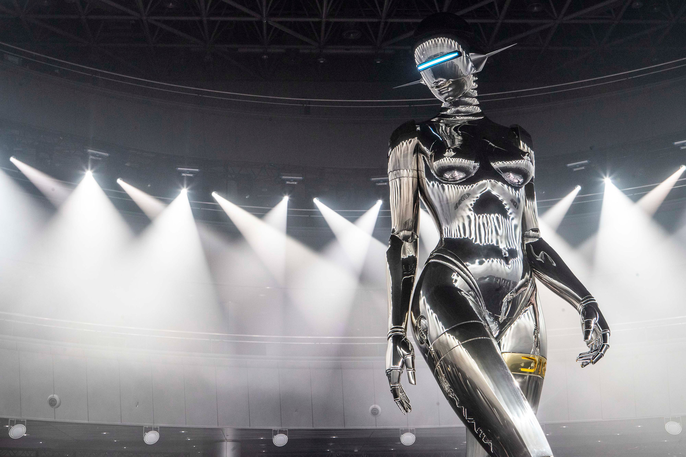Womens Metallic Gold Futuristic Leggings Sexy Space Robot Costume