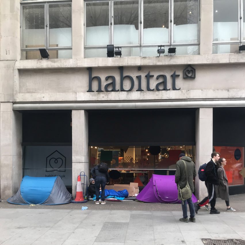 Rough sleepers camping outside a shop in central London