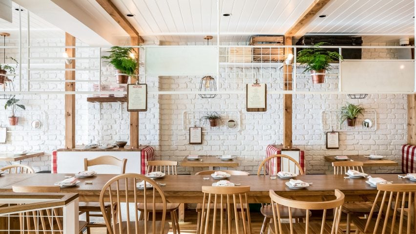 Interiors of Red Farm restaurant designed by Créme