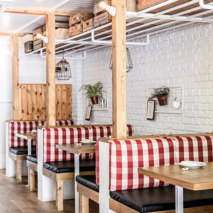Interiors of Red Farm restaurant designed by Créme